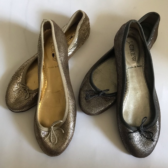 J Crew Leather Ballet Flats (Gold or Pewter) - Picture 3 of 7